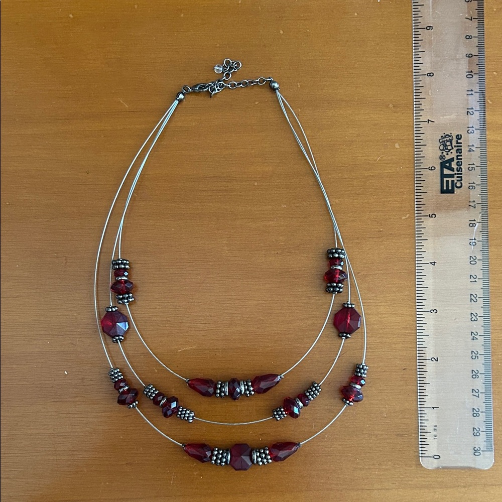 Chic Multi-Strand Red Beaded Necklace